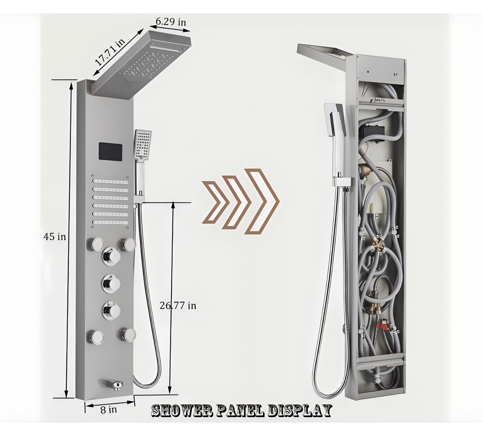 ELLO&ALLO Shower Panel Tower LED Rainfall Waterfall Massage System with Body Jet 6