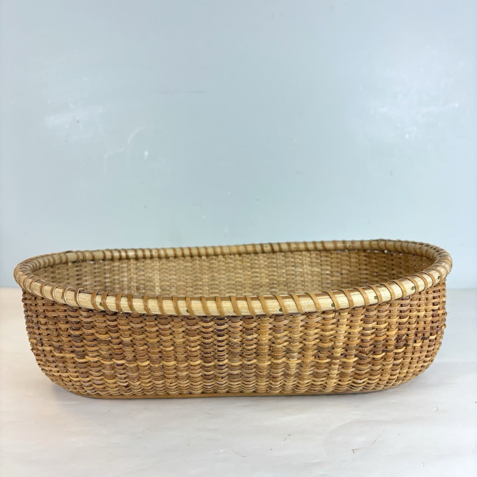 Large Nantucket Style Basket Oval 12.5x9" Wood Base Bread Farm Country Holiday 3