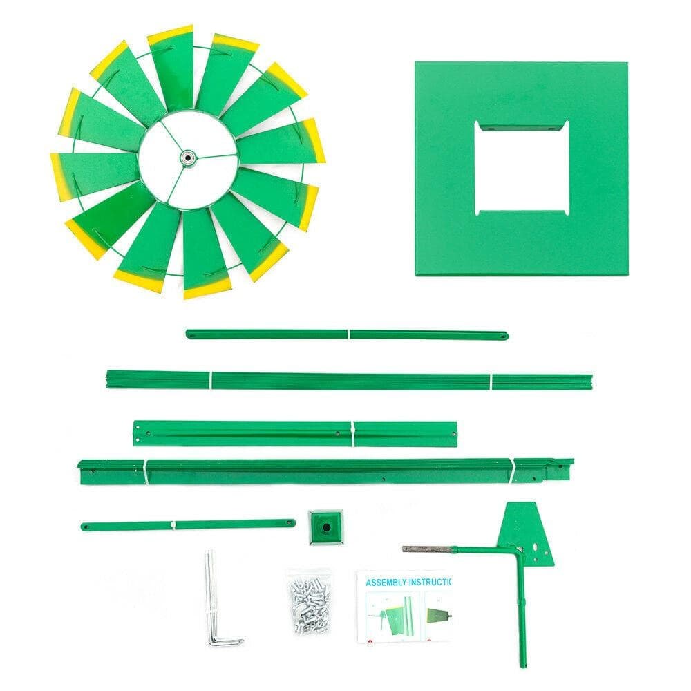 8FT Green Metal Windmill Yard Garden Decoration Weather Rust Resistant Wind Mill 6