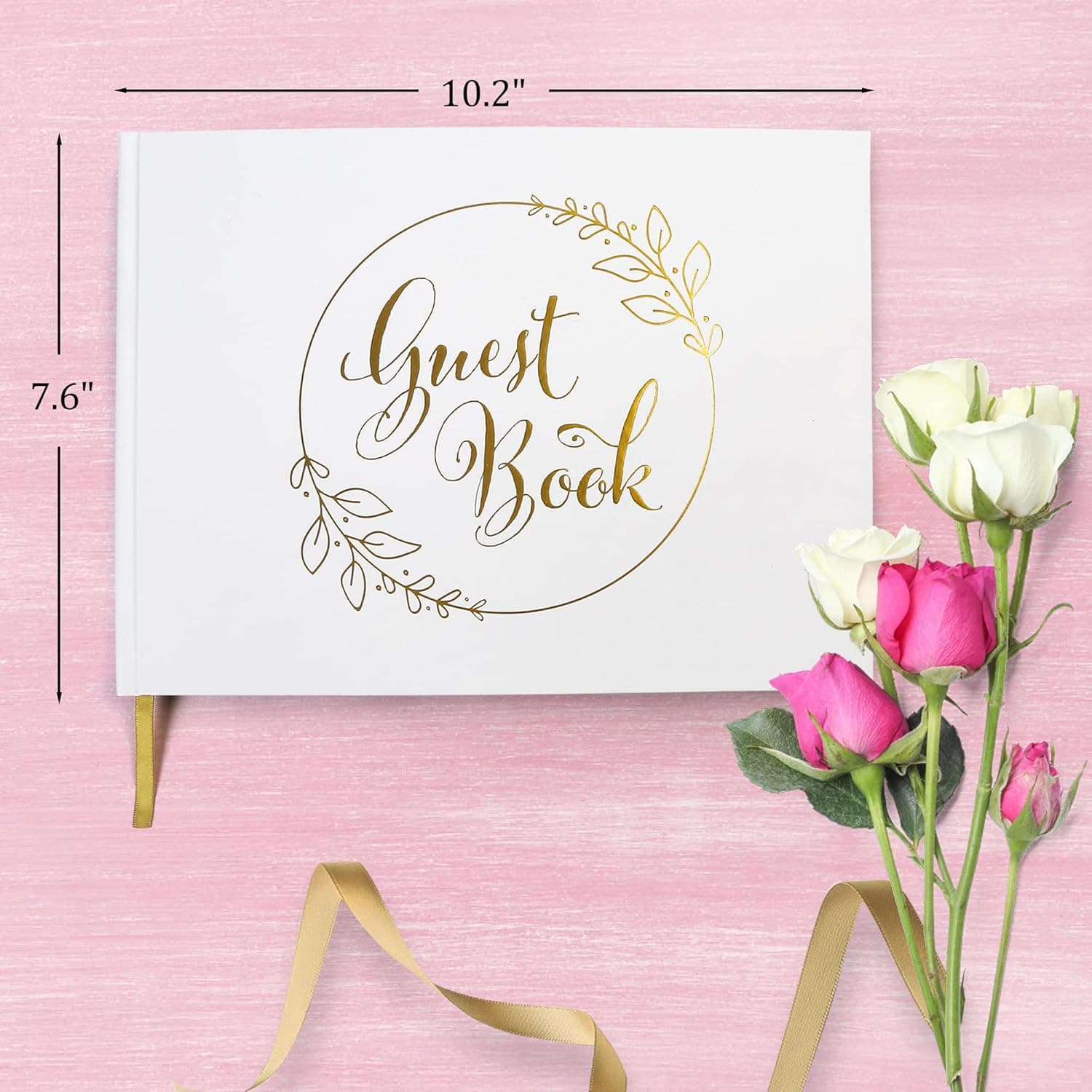 Wedding Guest Book, 10X8’’ Sign in Book, 128 Pages Thick Paper with Gold Foil Ha 4