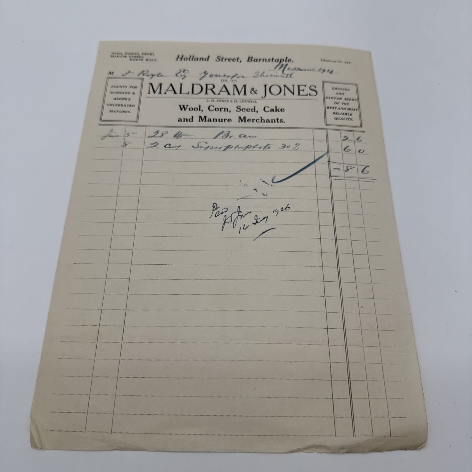 1920’s  12 x Billheads/Receipts From the Papers of John Charles Fanshaw Royle 6