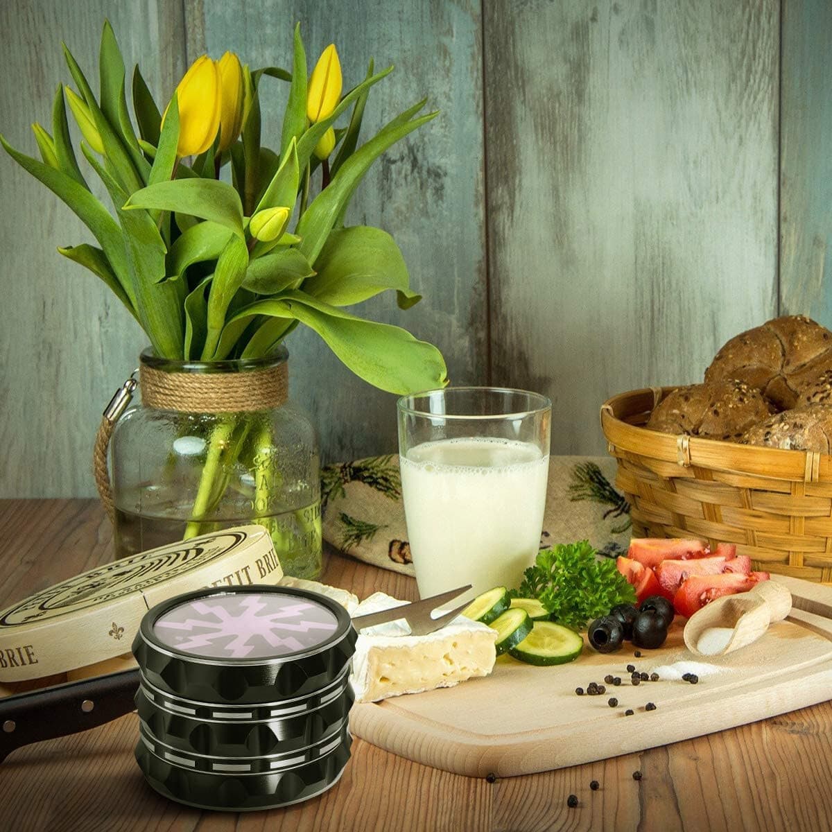 2.5" Aluminum Herb/Spice Grinder with Clear Top, Black and Purple  3