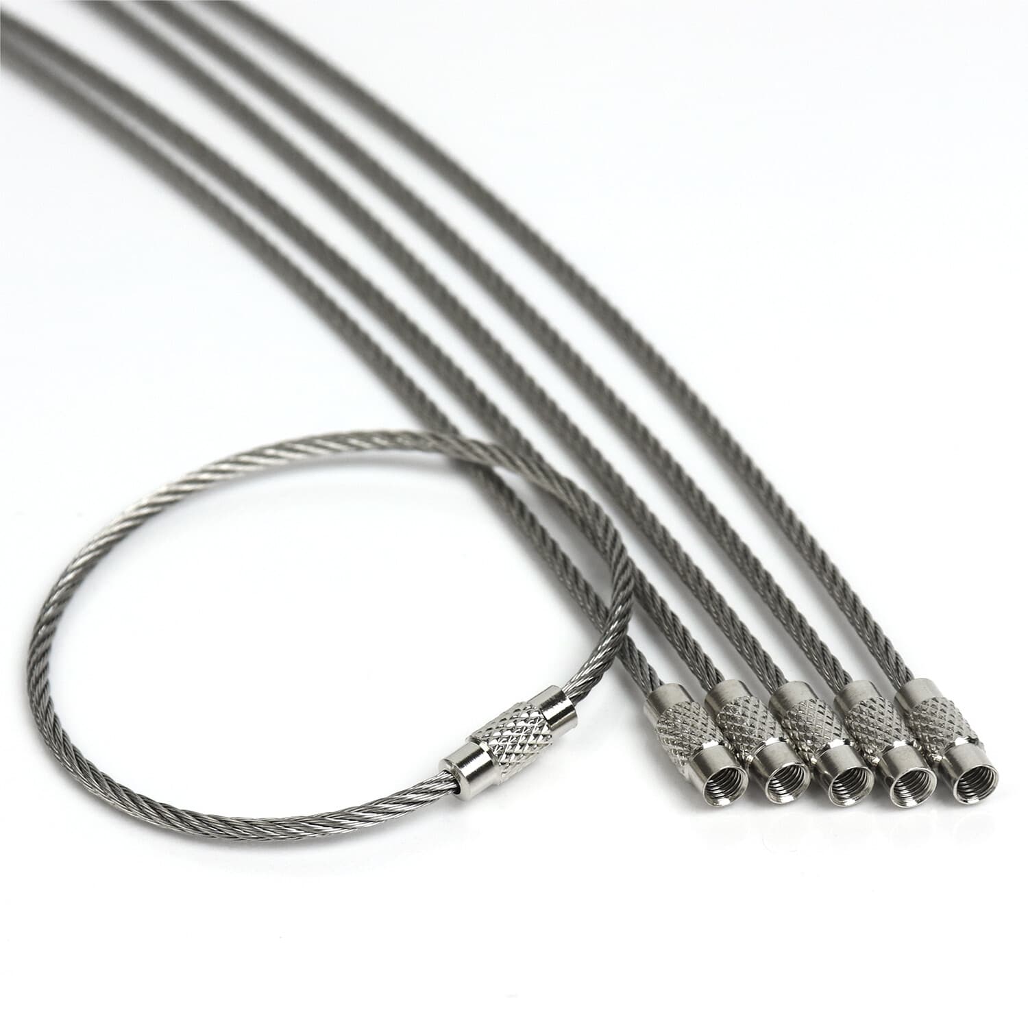 2mm Stainless Steel Wire Keychain 6.3" Aircraft Cable Key Ring Luggage Loops 6