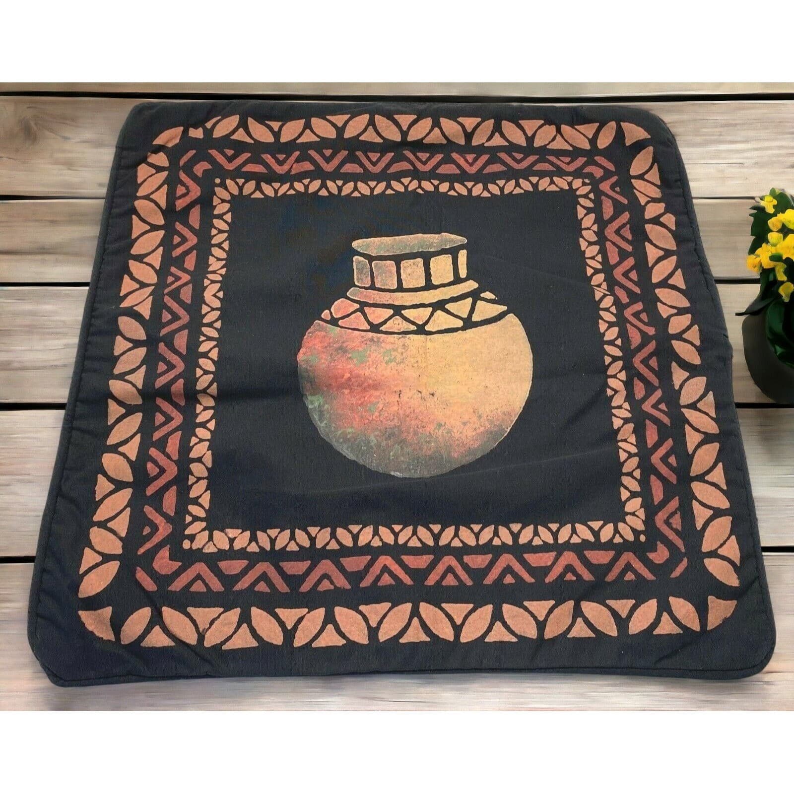 Vintage Ethnic Pottery Pillow Sham Cover Aztec Indian Southwest Painted Fabric