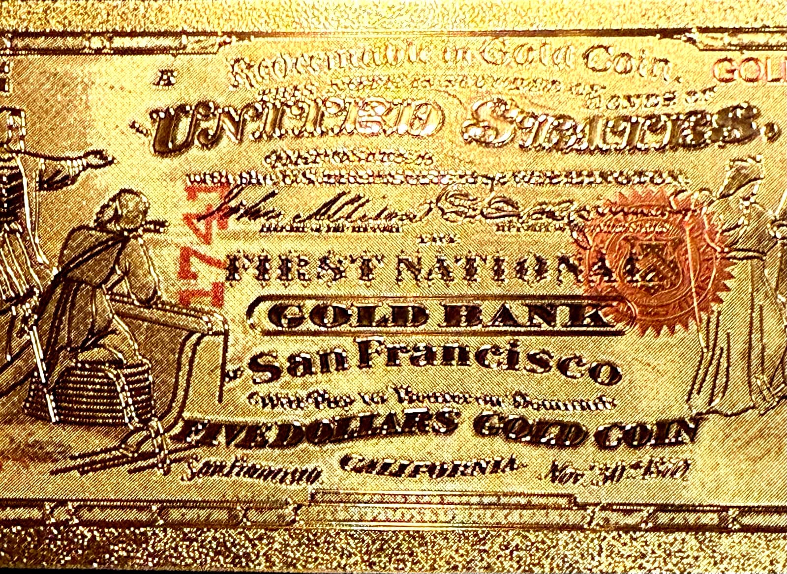 1870 $5 BILL UNITED STATES 24K GOLD BANKNOTE IN PROTECTIVE SLEEVE COA 4