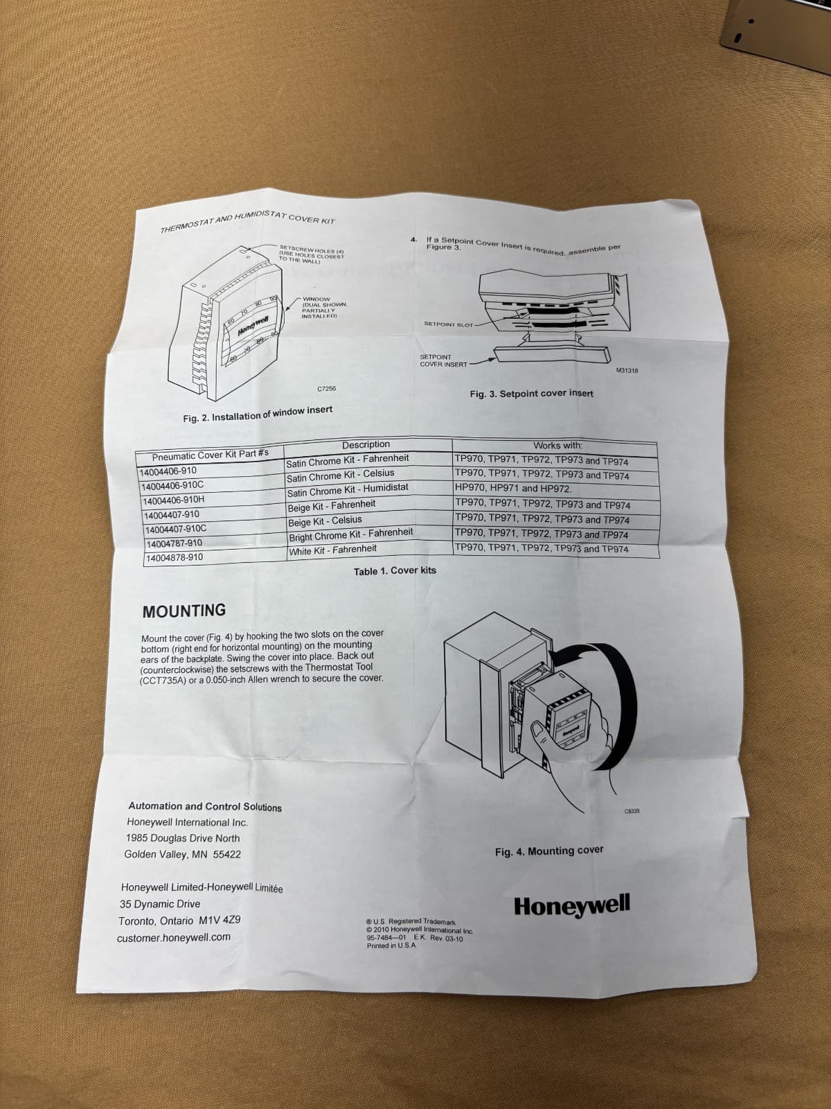 Honeywell 14004406-910 Pneumatic Thermostat Cover Kit Satin Chrome Finish 4