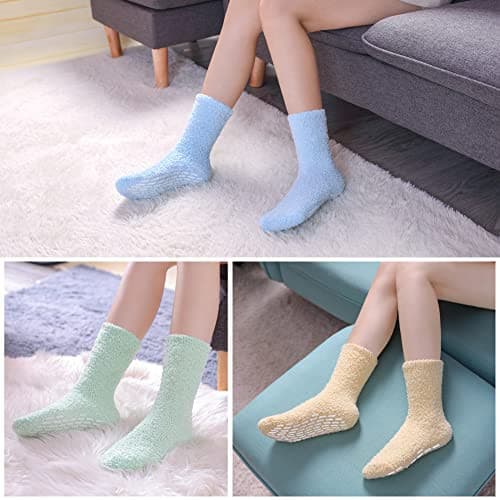  Slipper Socks for Women Cozy Hospital Socks Soft Fluffy 5 Pairs Mix Rainbow 2