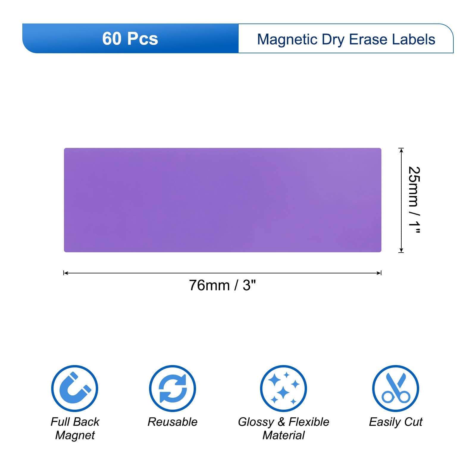 60 Pcs Dry Erase Magnetic Labels Strips 3" x 1" Writable Purple 2