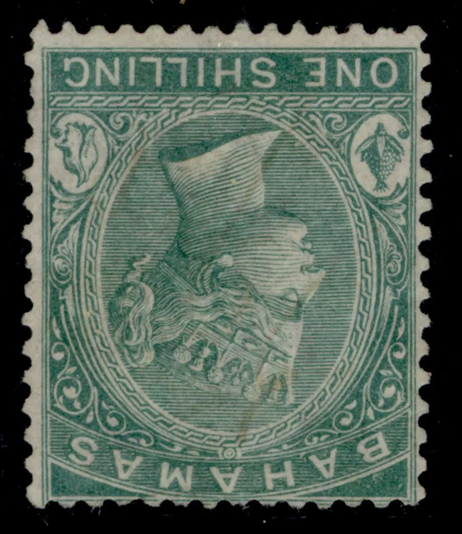 BAHAMAS QV SG39aw, 1s deep green, USED. wmk INVERTED