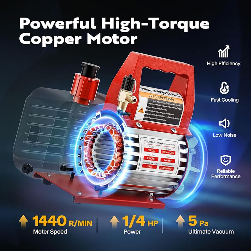 3.5 CFM 1/4 HP Air Vacuum Pump HVAC Manifold Gauge Set AC A/C Refrigeration Kit 4