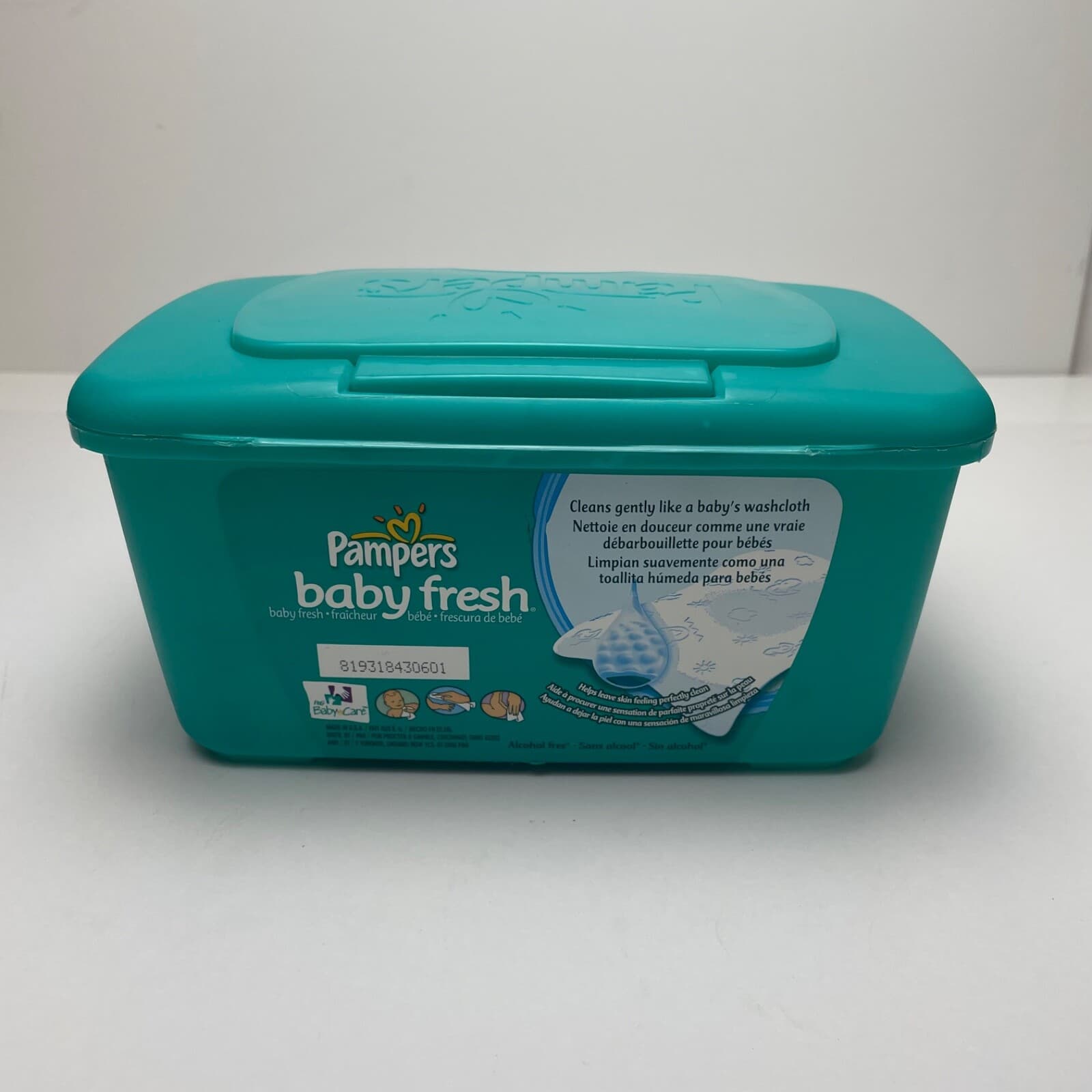 Empty Pampers Baby Wipes Dispenser  Pop Up Container Only Teal Blue Green 4