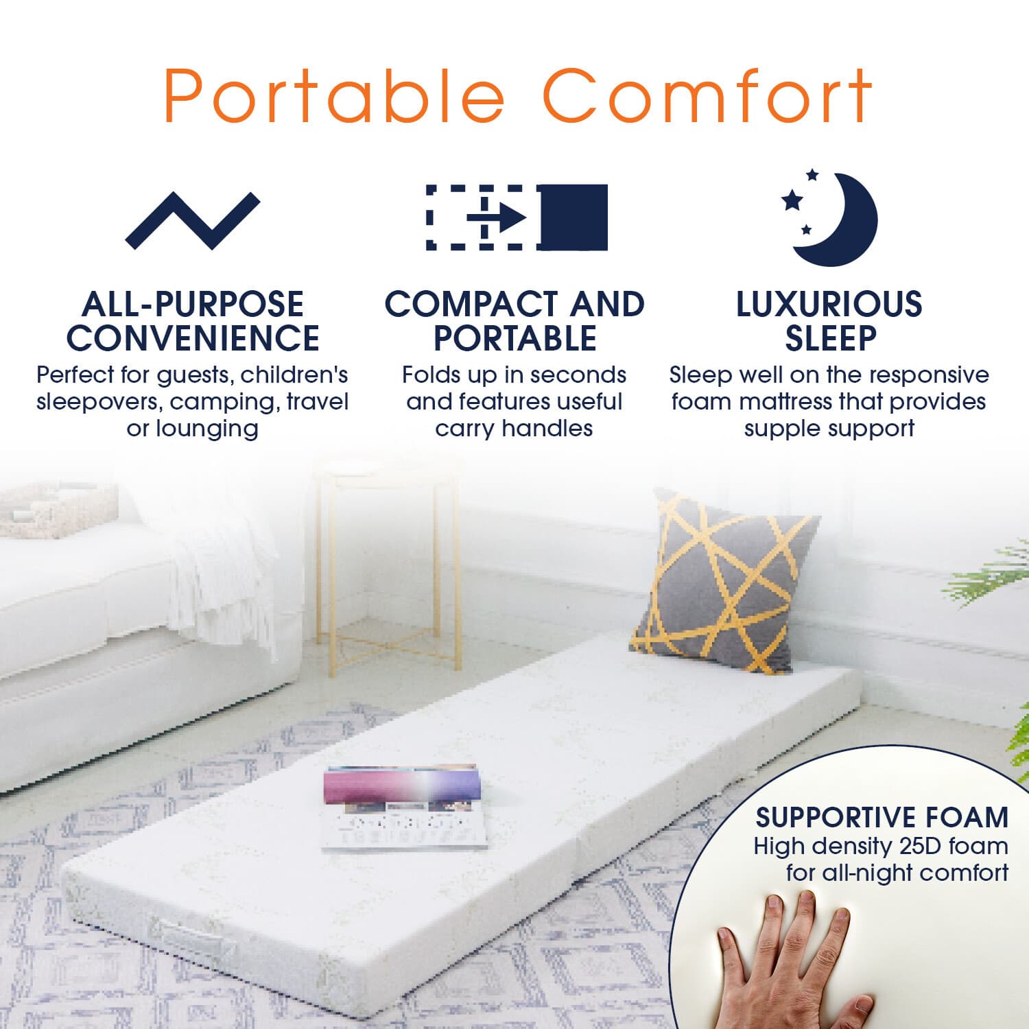 Cheer Collection Tri-fold Small 75" x 25" x 4" Folding Mattress OR Mattress Case 2