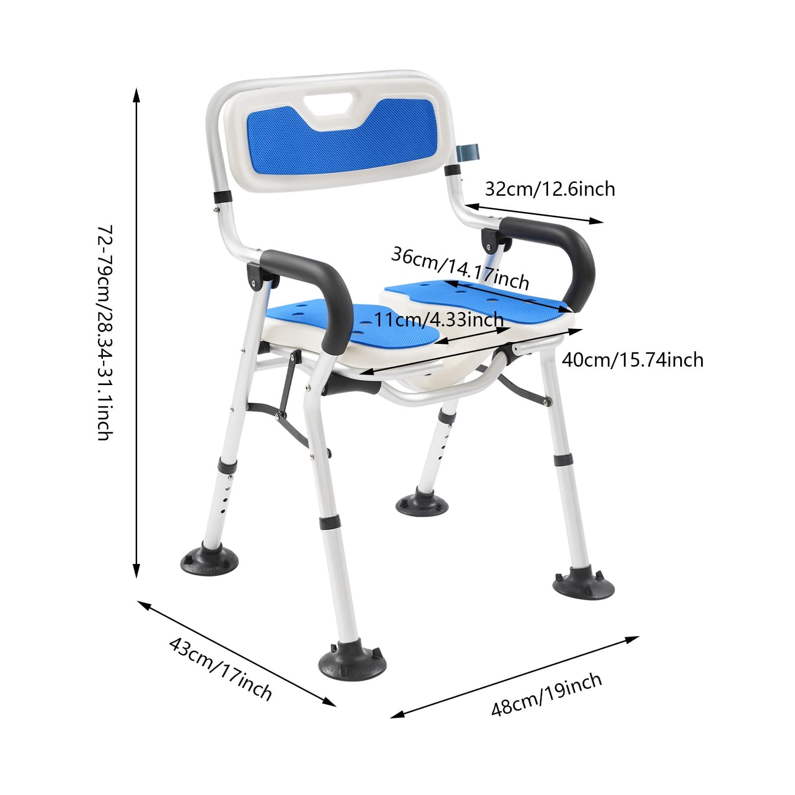 U-Shape Seat Foldable Shower Chair Heavy Duty Adjustable Height Chair Home USA 4