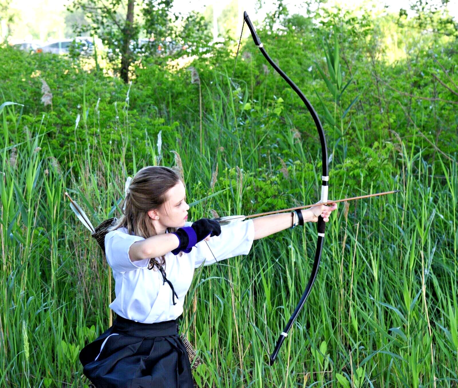 Hulf Yumi Bow 59", Kyudo Traditional Archery, Black Japanese Bow, Hankyu Bow