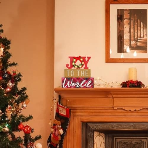 Christmas Decorations Indoor LED Lighted JOY Sign Wooden Merry JOY to the World 4