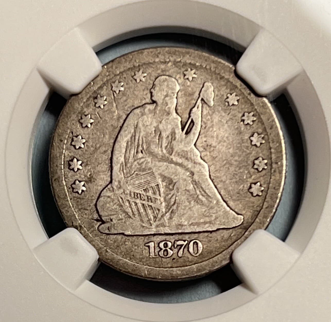 1870-CC Seated Liberty Quarter Key Date NGC F12 — First Carson City; 8,340 Made 3
