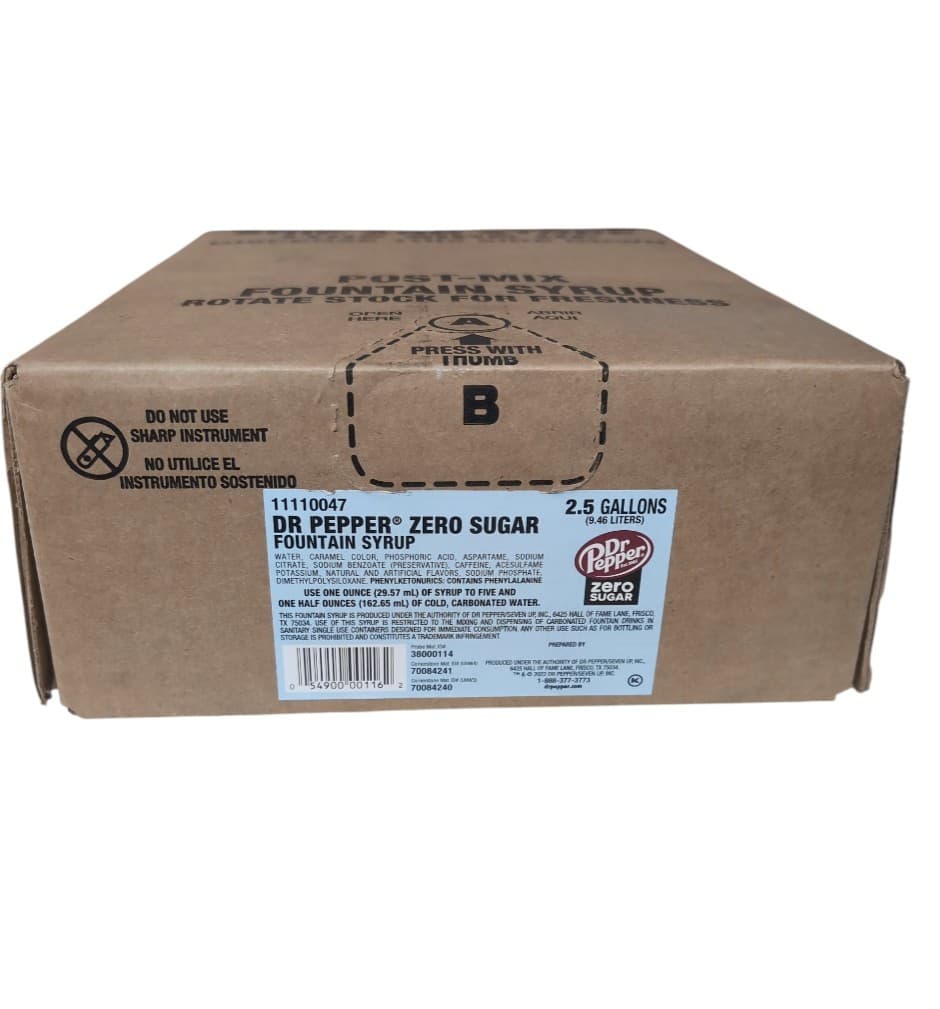 Dr. Pepper Zero Sugar Syrup Post Mix 2.5 Gallons Bag in a Box 11110047 Read Desc