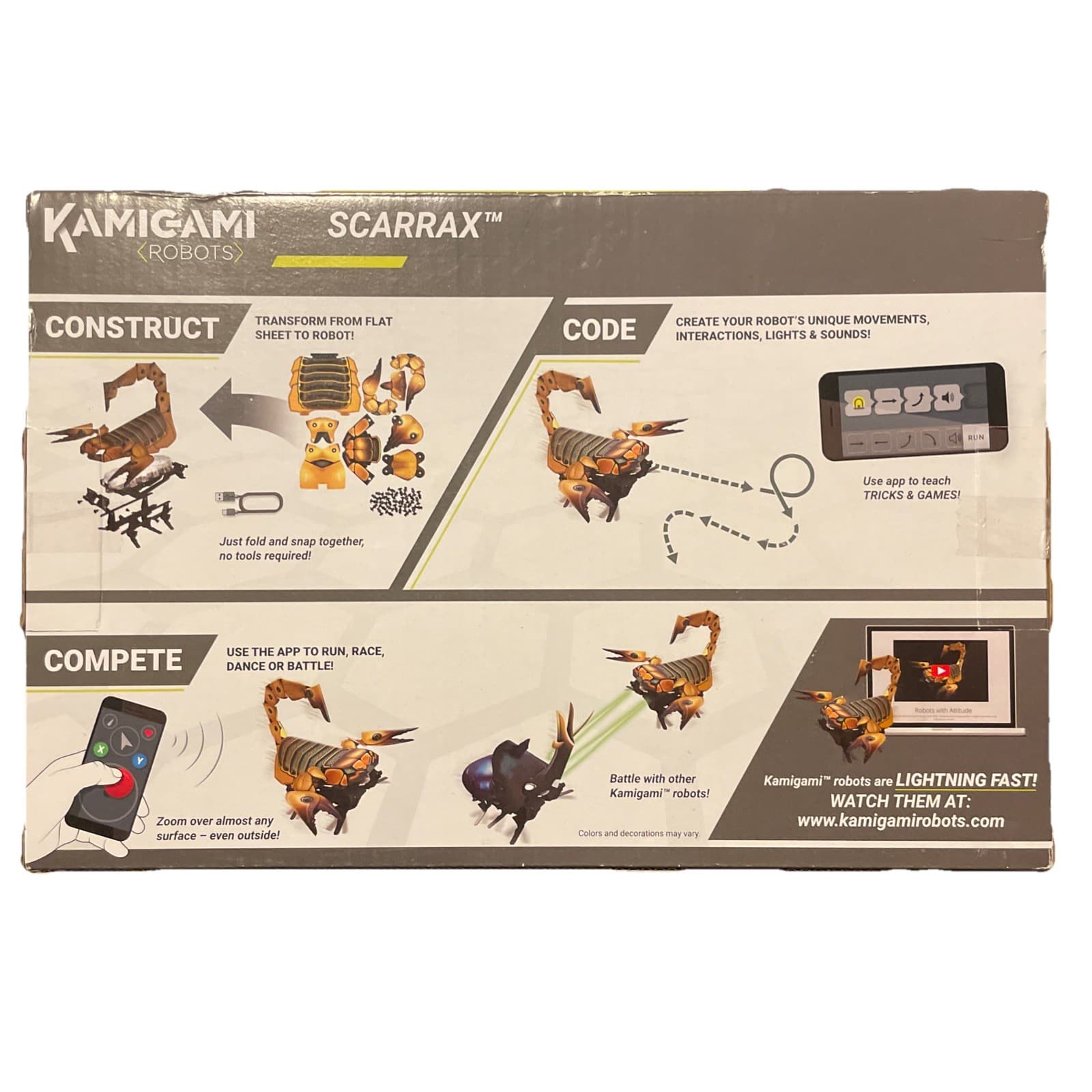Kamigami (Robots) fold and snap together. Robots Scarrax TM NIB Phone App Remote 2