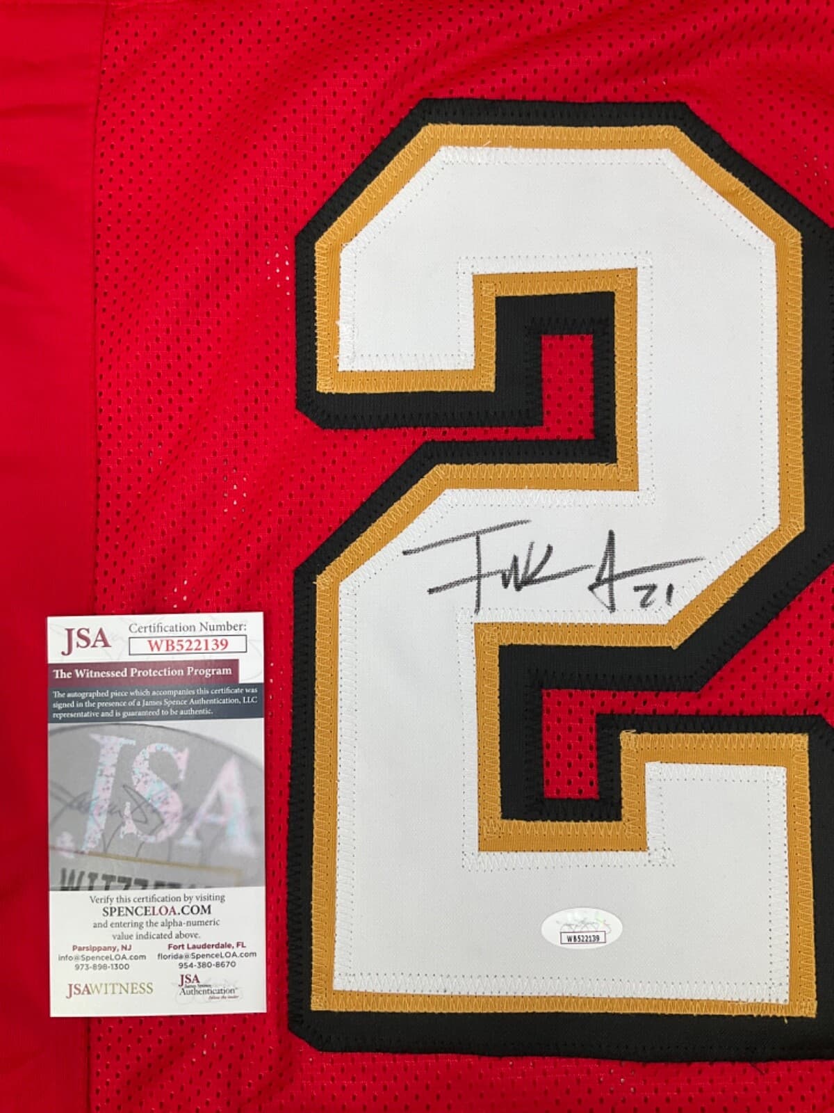 FRANK GORE SAN FRANCISCO 49ERS SIGNED CUSTOM RED JERSEY JSA WITNESS COA 2