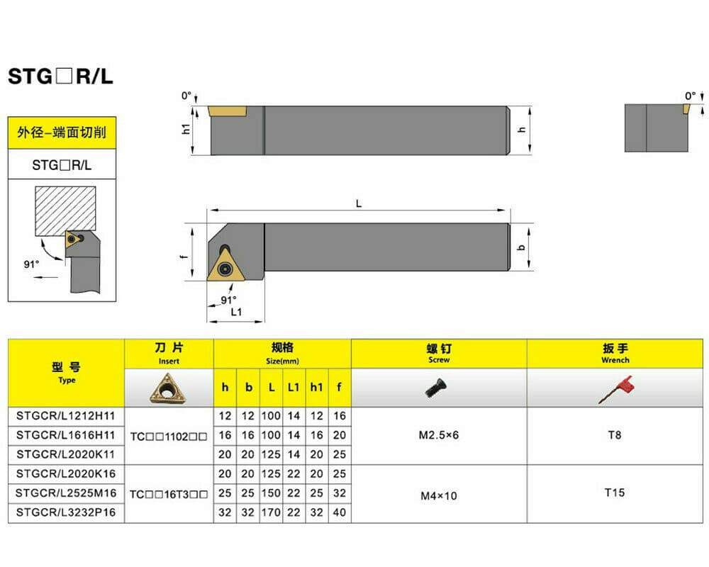 91° STGCR1616H11 Lathe External Turning Tool Holder + TCMT110204 Turning insert 4