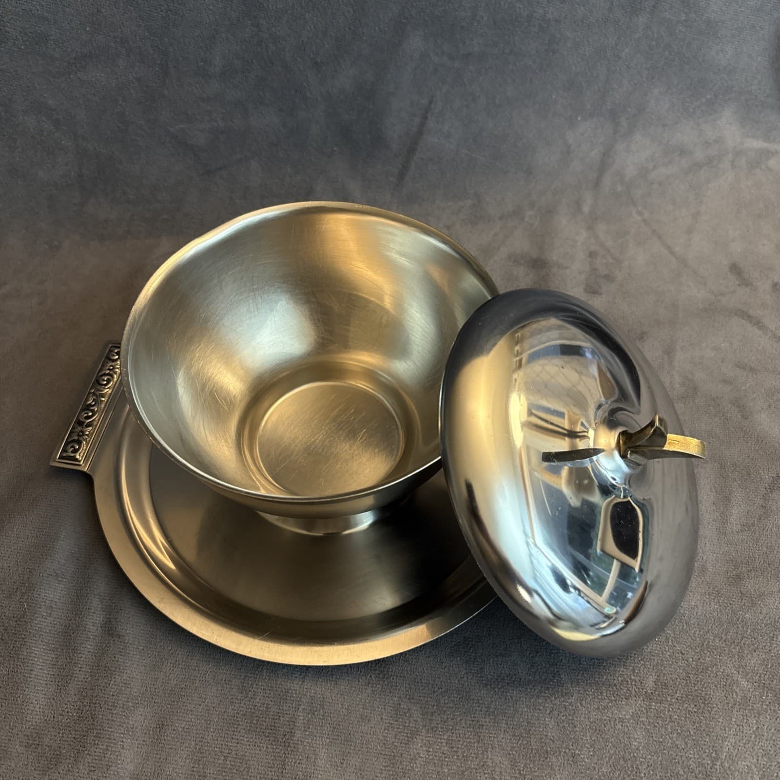 Vintage Mid Century Barware International Stainless Covered Bowl & Tray W Tools 2