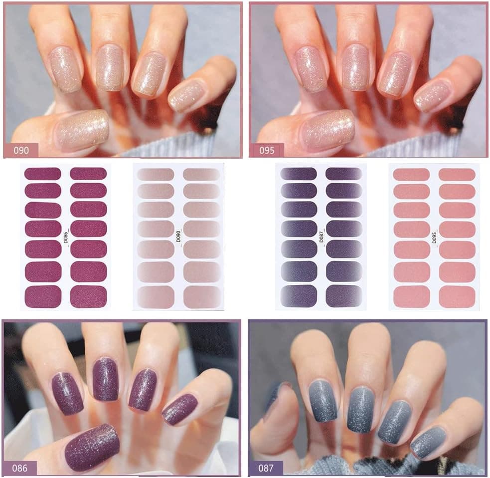 112 Pieces Thin Semi-Cured Gel Nail Strips Solid Full Nail Polish Sticker 6