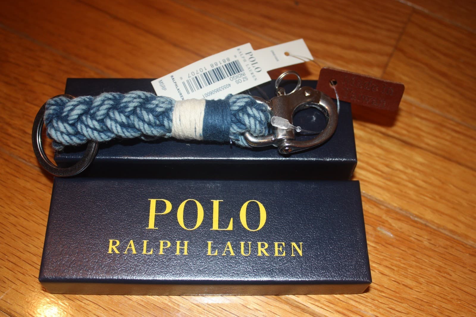 New w/ Gift Box Polo Ralph Lauren Snap-Shackle or Swivel-Pin Braided Key Fob