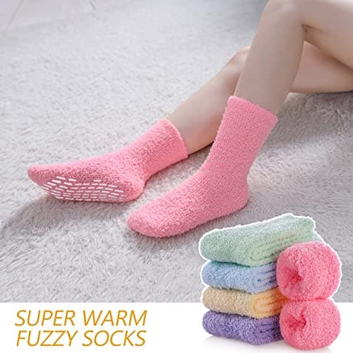  Slipper Socks for Women Cozy Hospital Socks Soft Fluffy 5 Pairs Mix Rainbow 5