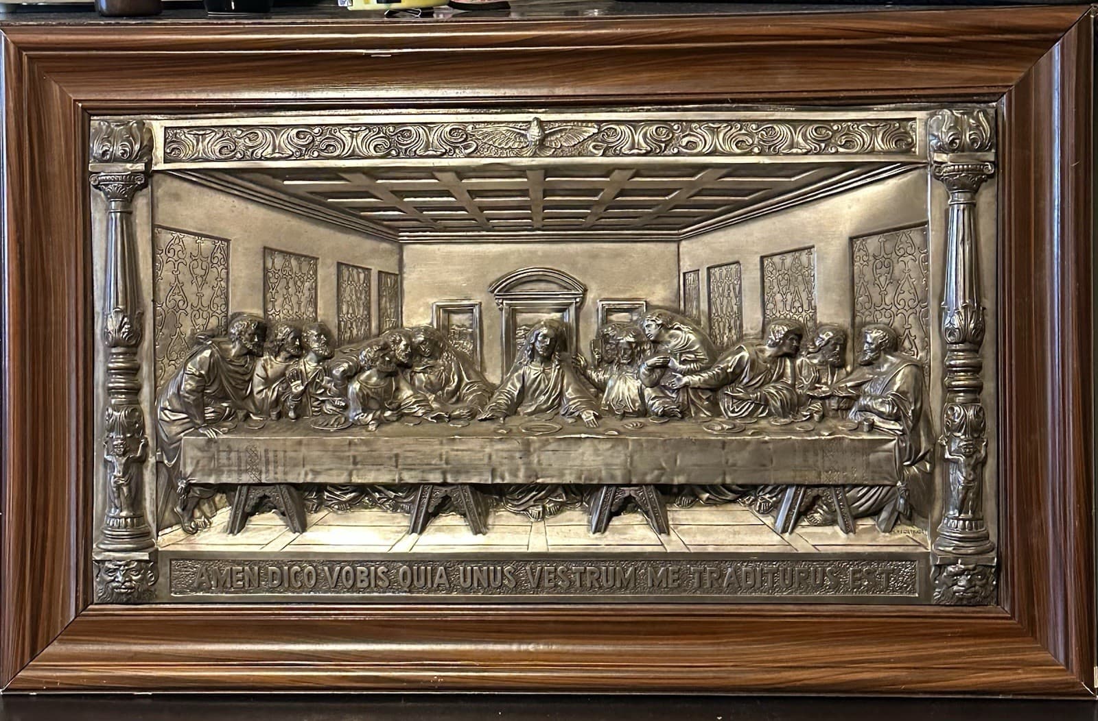 Antique M. Registrado Framed Metal Relief The Last Supper 6