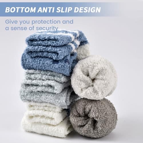 Premillow Slipper Socks for Women - Fuzzy Socks for 5 Pairs Solid Color, 6-10 3