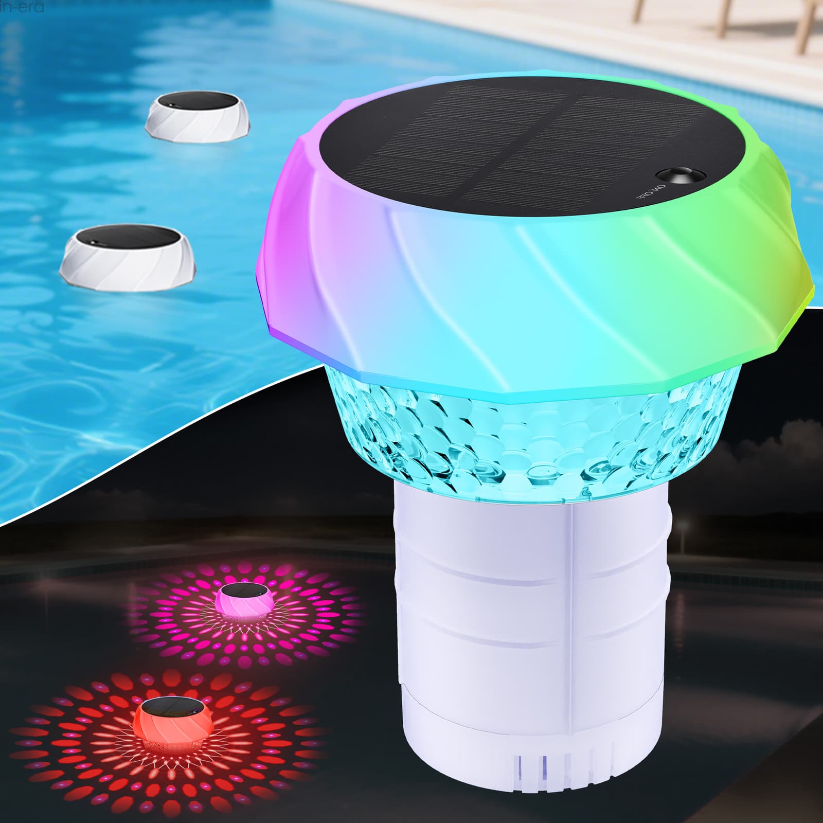 Solar Pool Chlorine Floater with Colorful Solar Light Adjustable for Hot Tub Spa