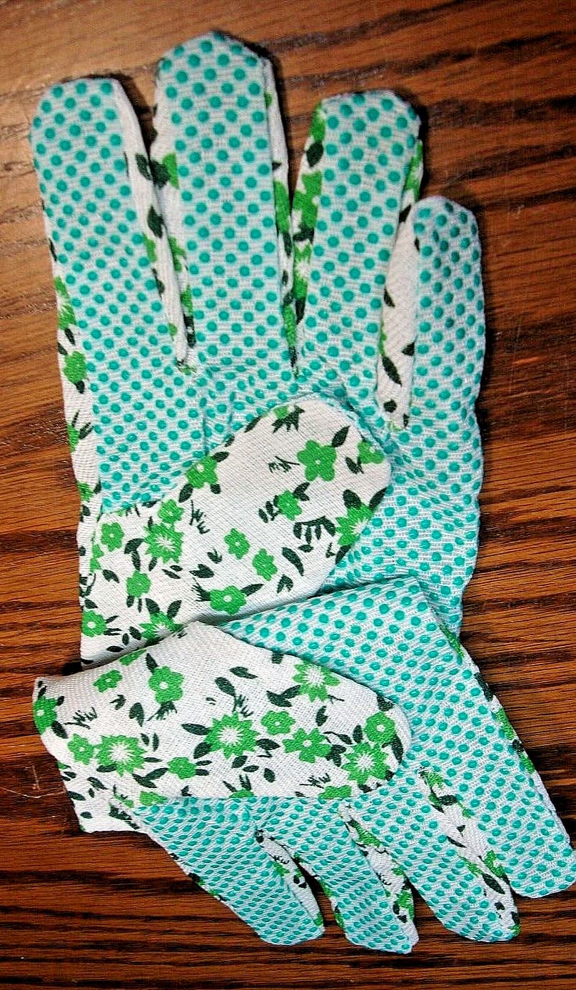 New True Living Outdoors Green & Teal Floral Canvas Garden Gloves One Size   888 2