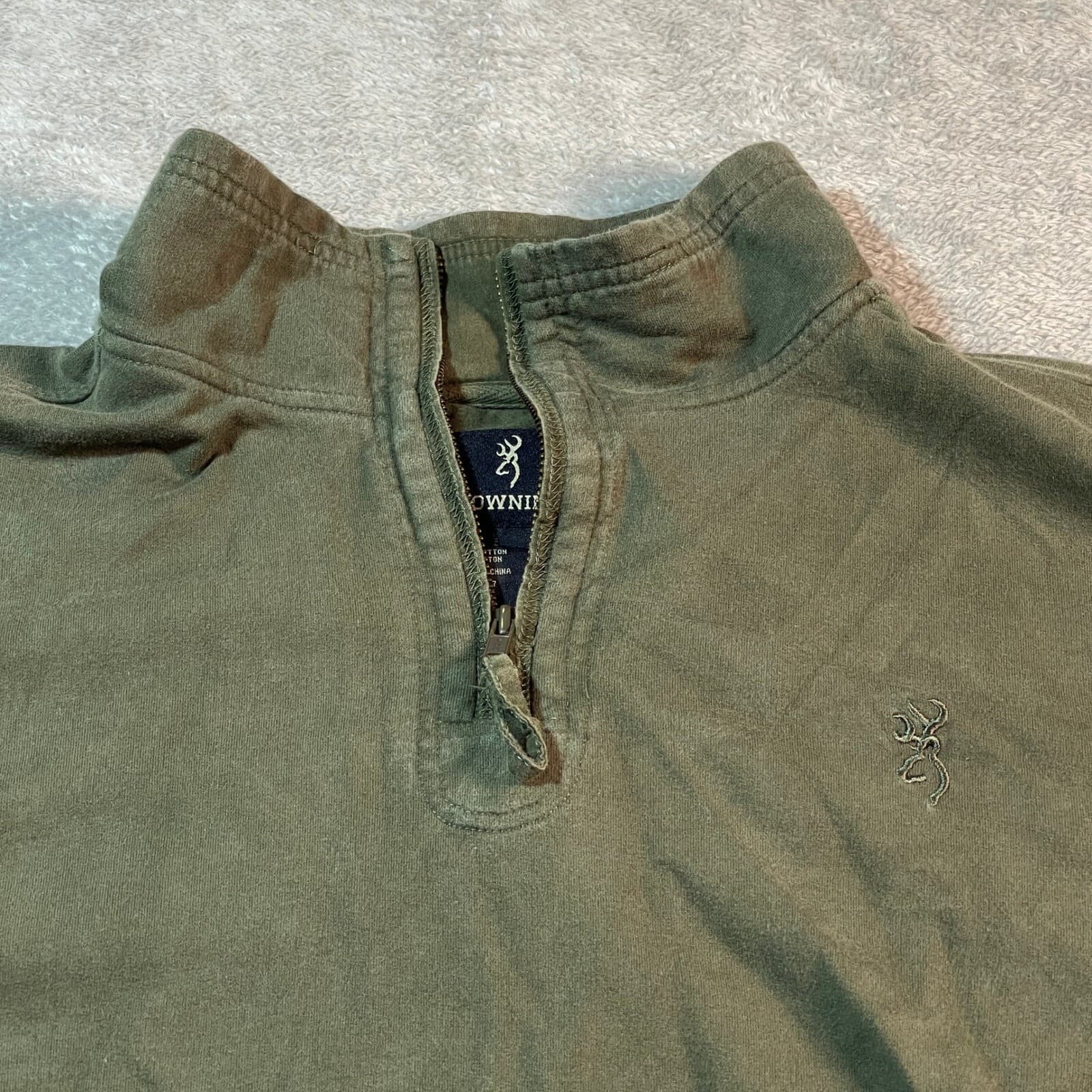 Browning Sweater Men's Large Quarter Zip Pullover Olive Green Outdoors Hunting 2