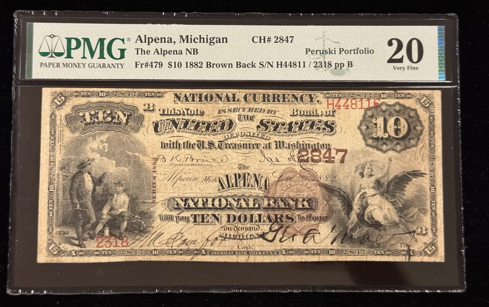 ***STUNNING*** 1882 $10 Brown Back The ALPENA MICHIGAN NATIONAL BANK CH 2847 PMG