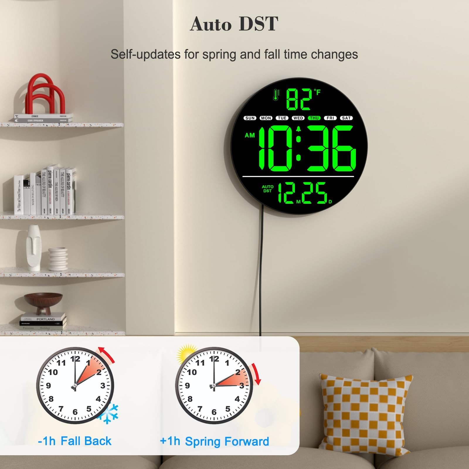 Large Digital Wall Clock with LED Display, Electric Wall Clock with Temperatu... 4