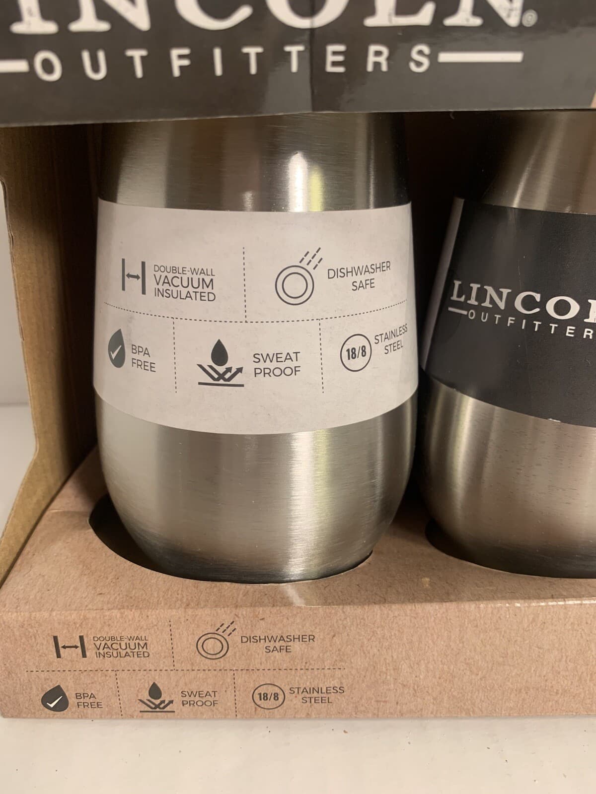 Lincoln Outfitters Set 12 oz Stainless Steel Insulated Wine Cups 2