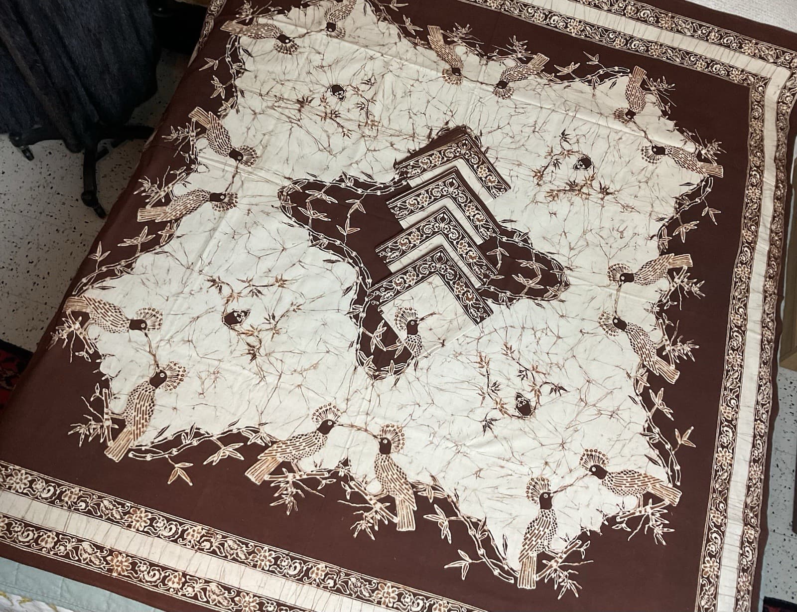 Vintage Indonesian Java Batik Print Tablecloth & Napkin Set - Birds NWOT 5