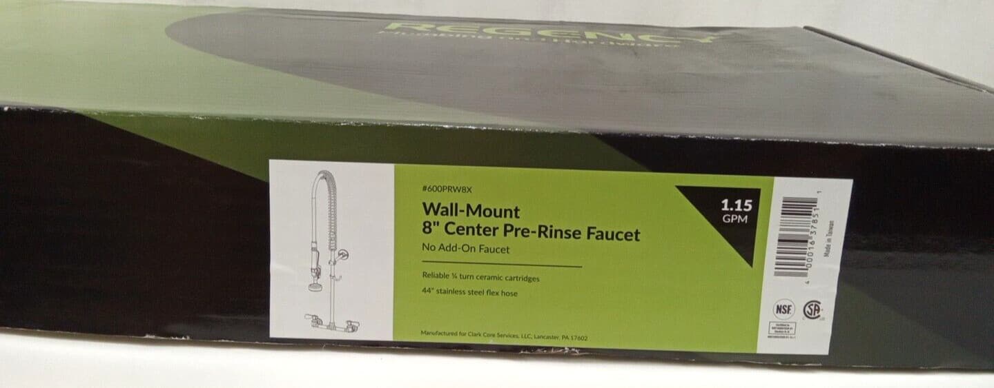 Regency 600PRW8X Wall-Mount Pre-Rinse Faucet w/ 8" Centers 1.15 GPM 44" SS Hose 5
