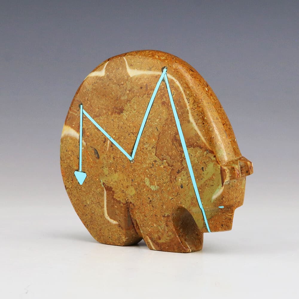 NATIVE AMERICAN ZUNI MADAGASCAR SEA URCHIN FOSSIL BEAR FETISH KENRIC LAIWAKETE 5