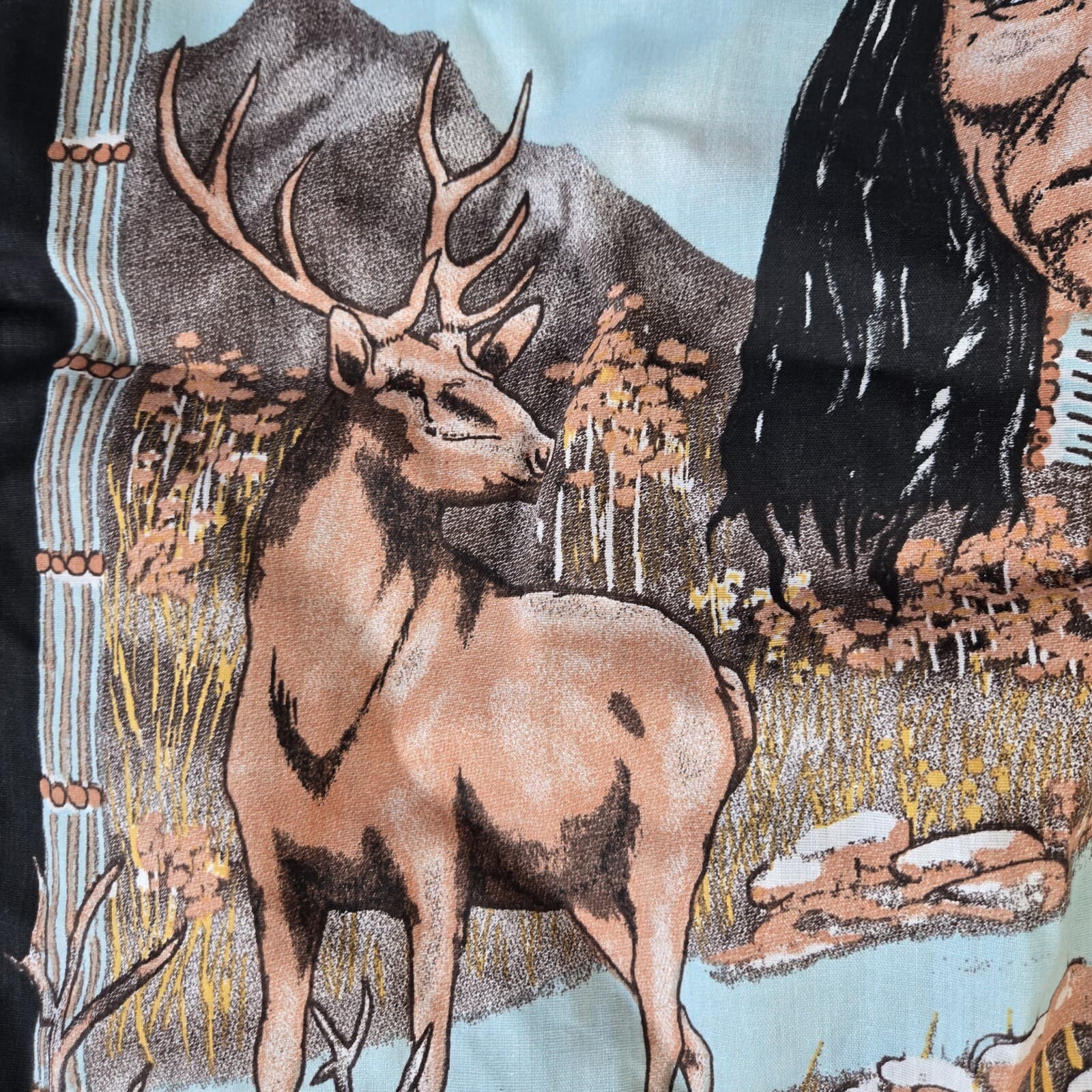 VTG Handmade Native American Moose Elk Western Print Pillow Case - Made In USA 3