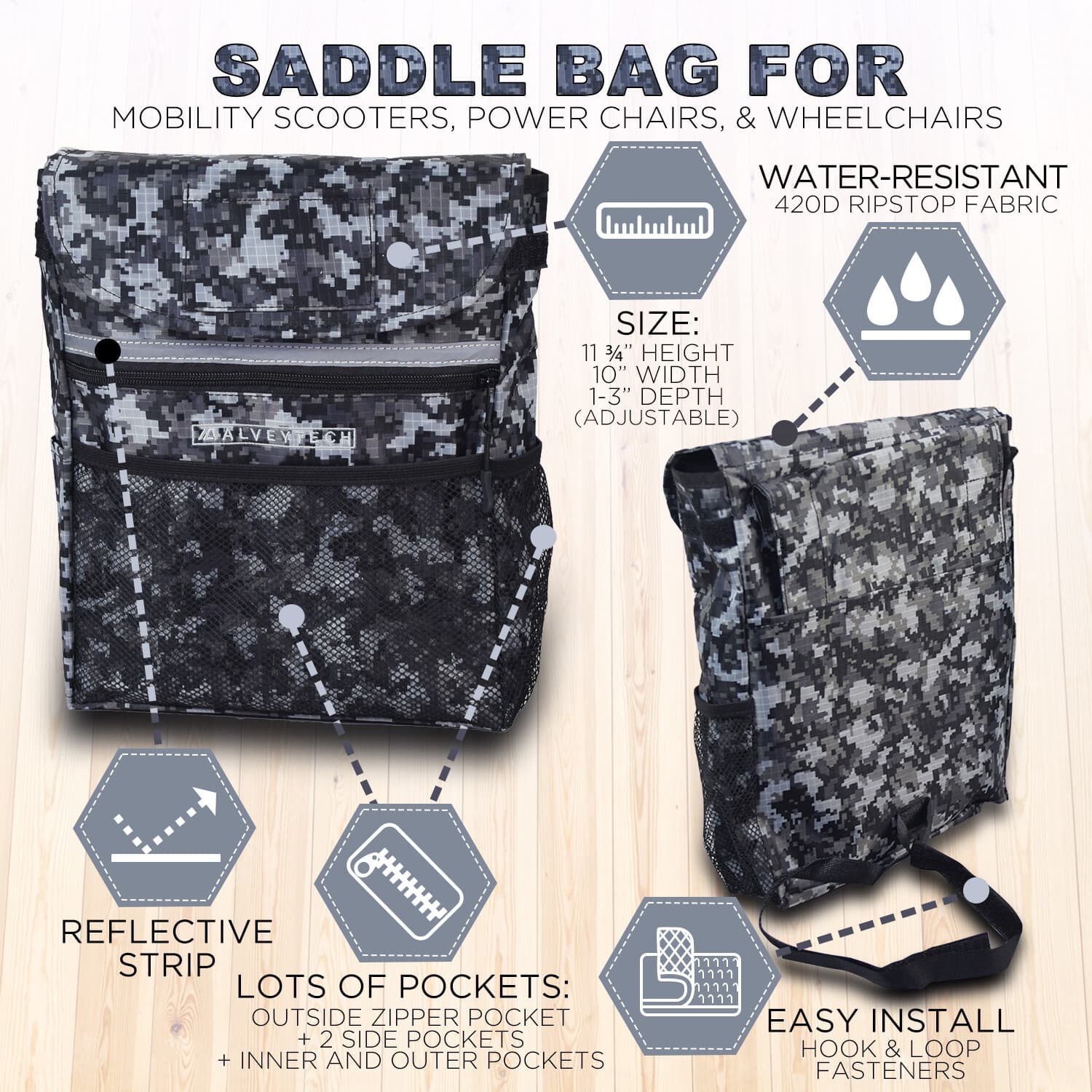 Saddle Bag for Mobility Scooter, Wheelchair, and Power Chair (Large, Gray Camo) 4
