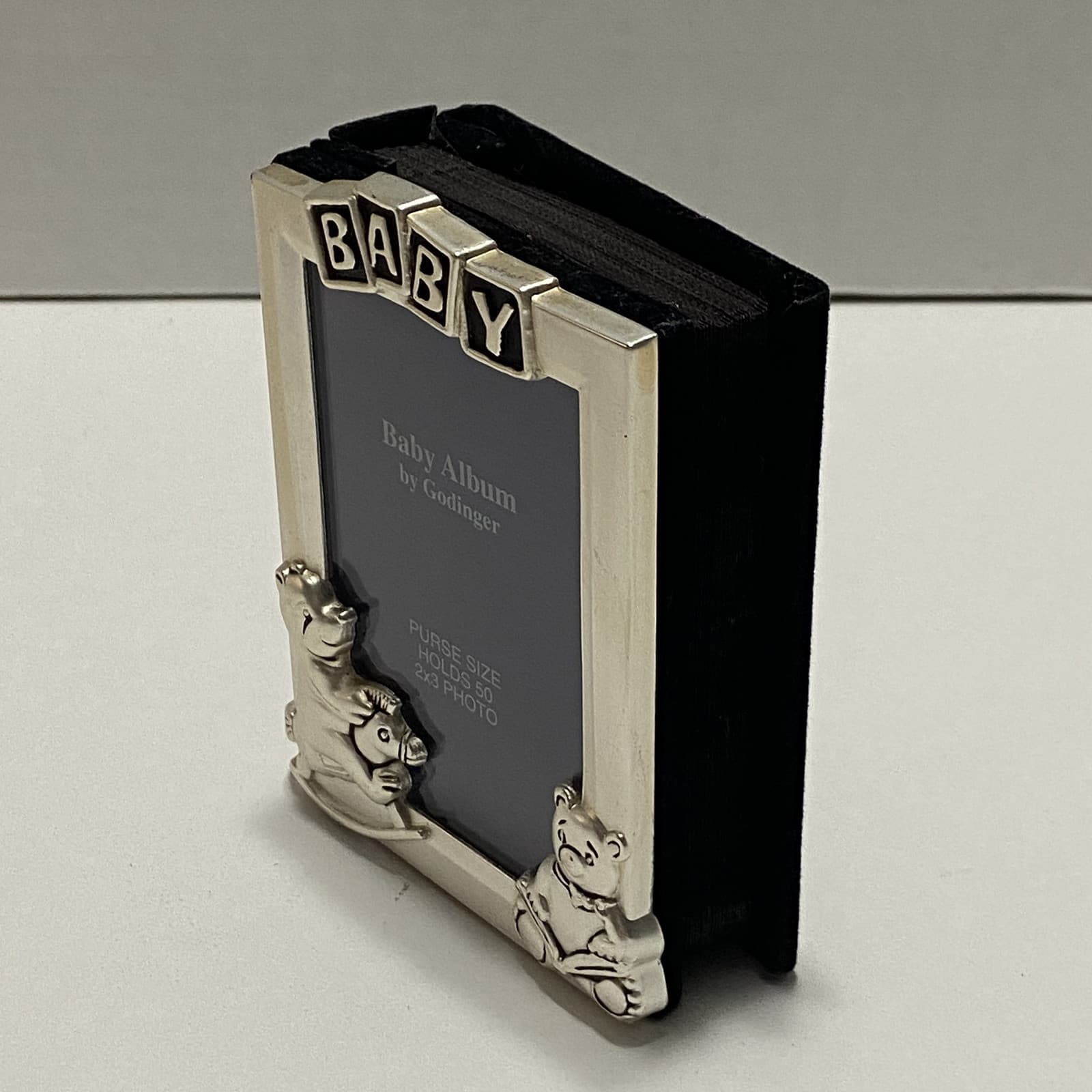 Godinger Baby Photo Album Bears Silver & Black Purse Size Holds 50 2x3 Pictures 3