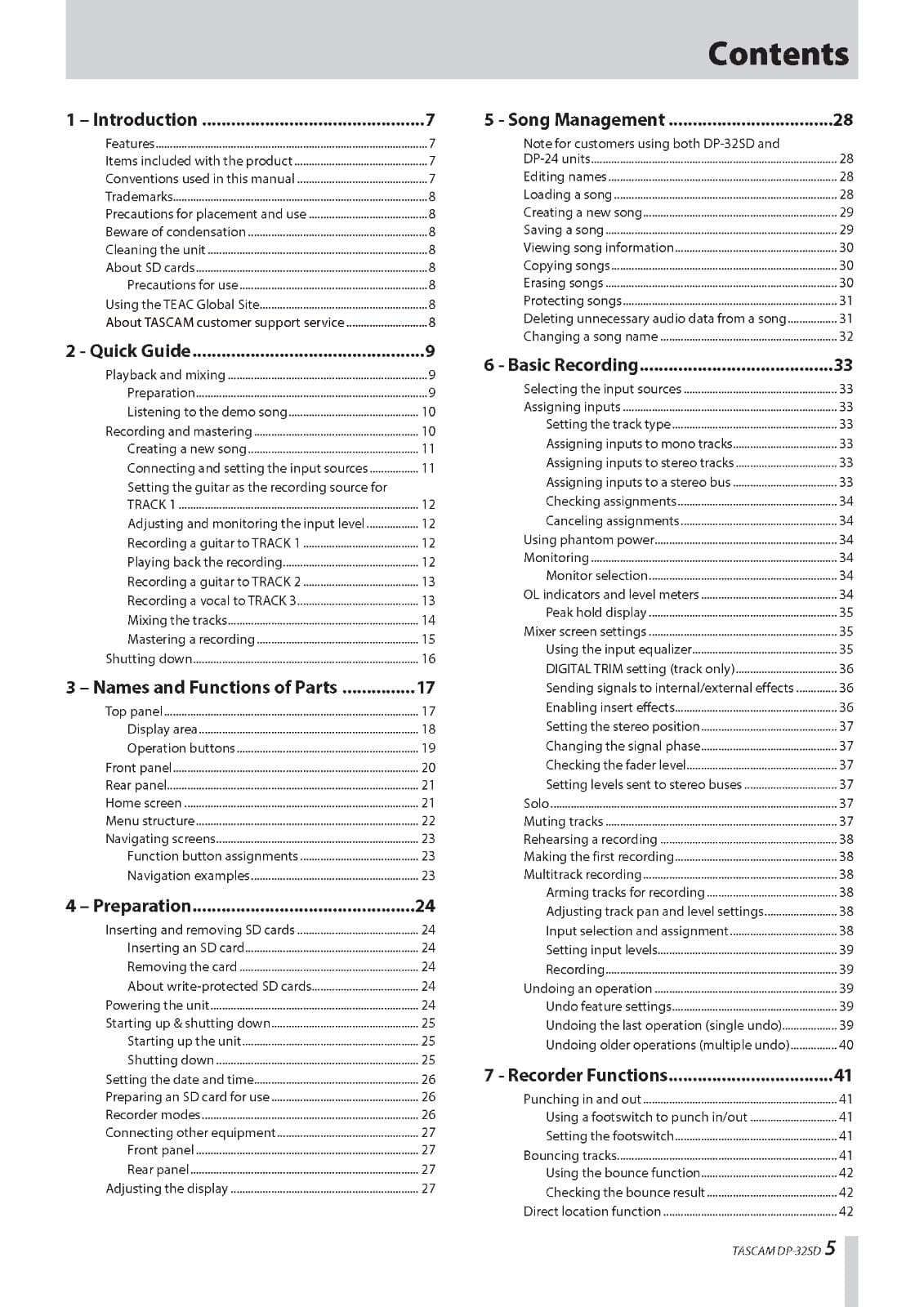 Tascam DP-32SD Instruction Manual User Guide Coil Bound 75 Pages 2