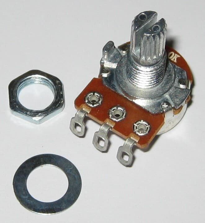 Audio (A) Taper 100k Ohm Potentiometer - 6mm (1/4") Shaft - 1/8 Watt 100000 Ohm