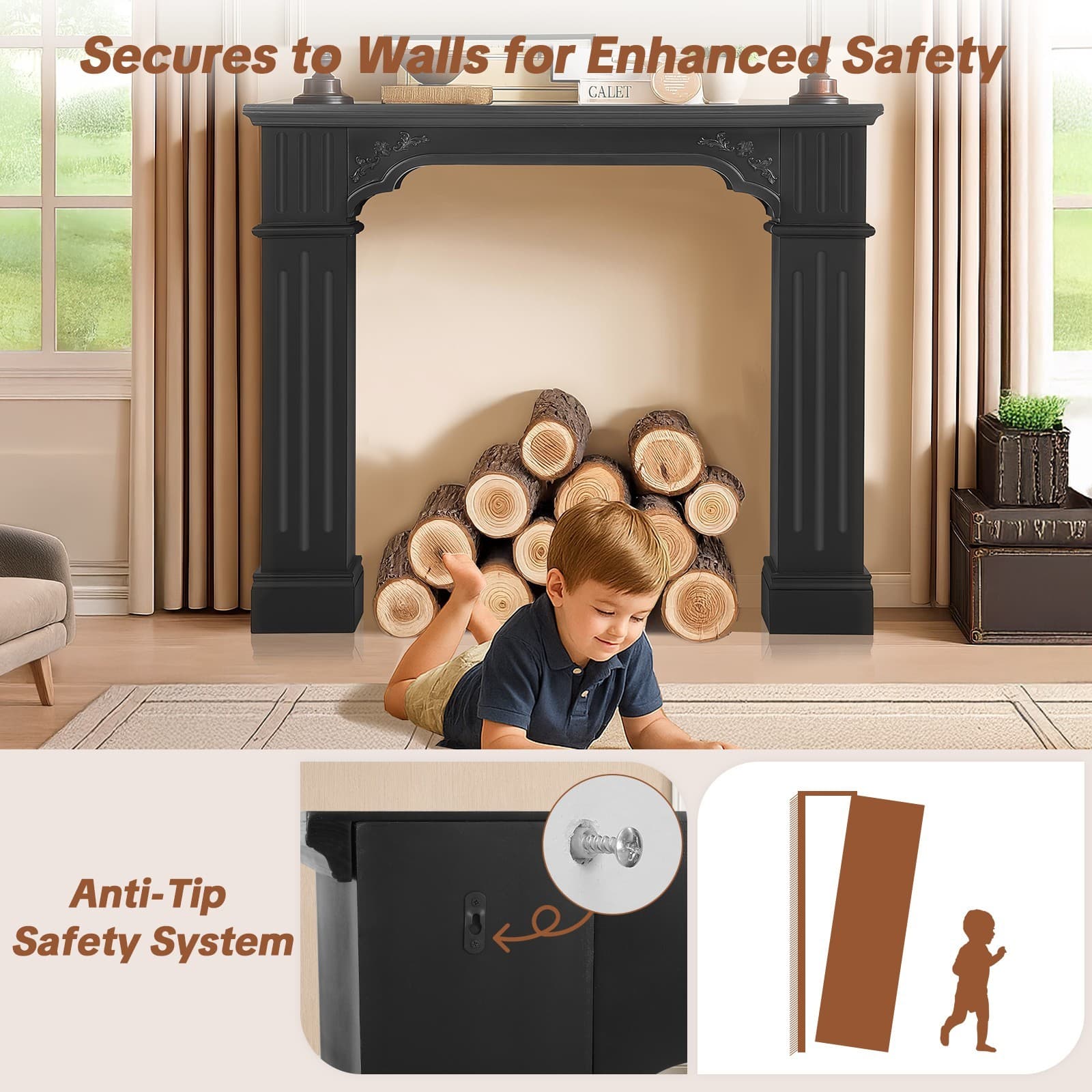 Classic Fireplace Mantel Wood Surround Mantels for Electric Fireplaces w/ Shelf 4