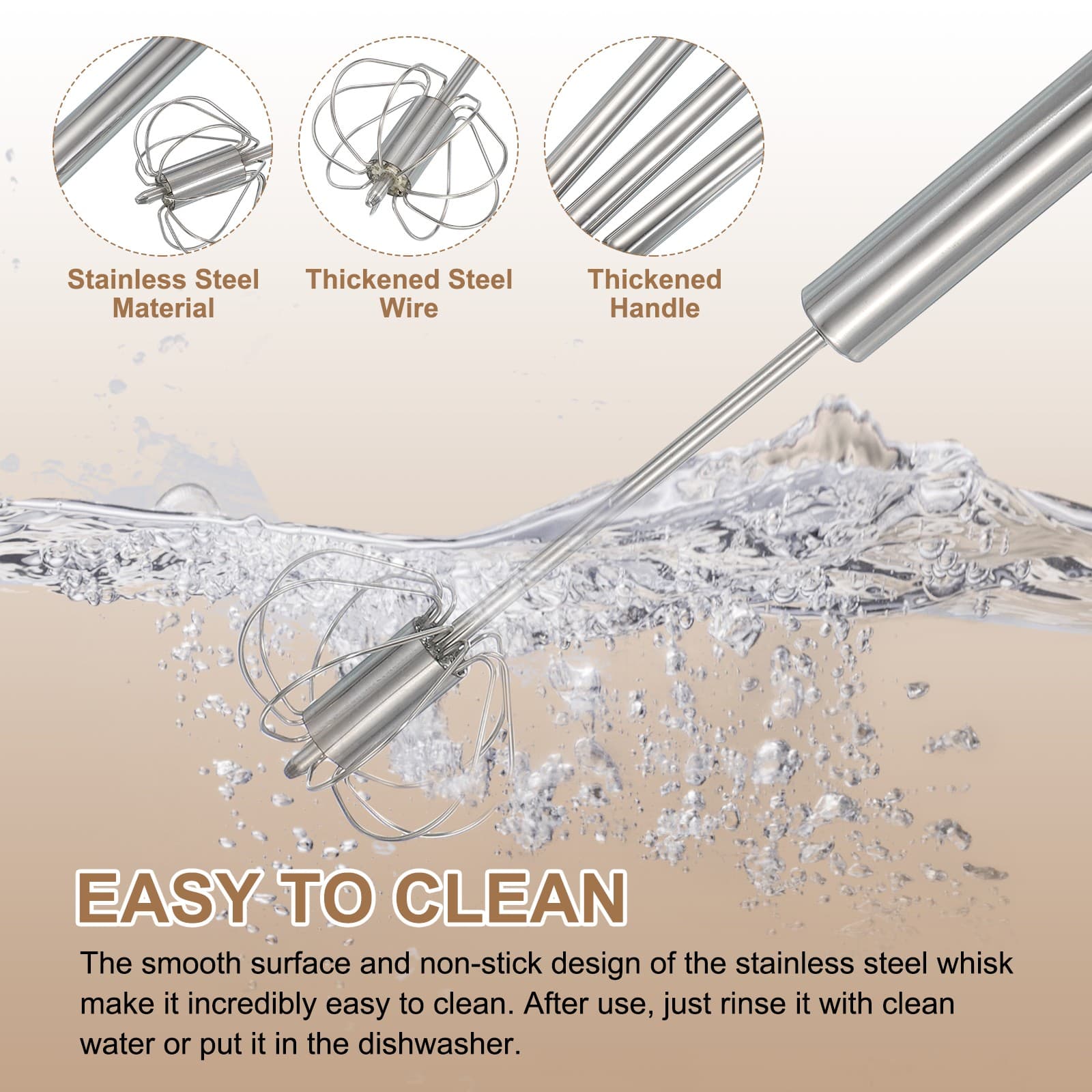 Stainless Steel Whisk, 11.6 Inch Semi-Automatic Whisking Tool, Silver 3