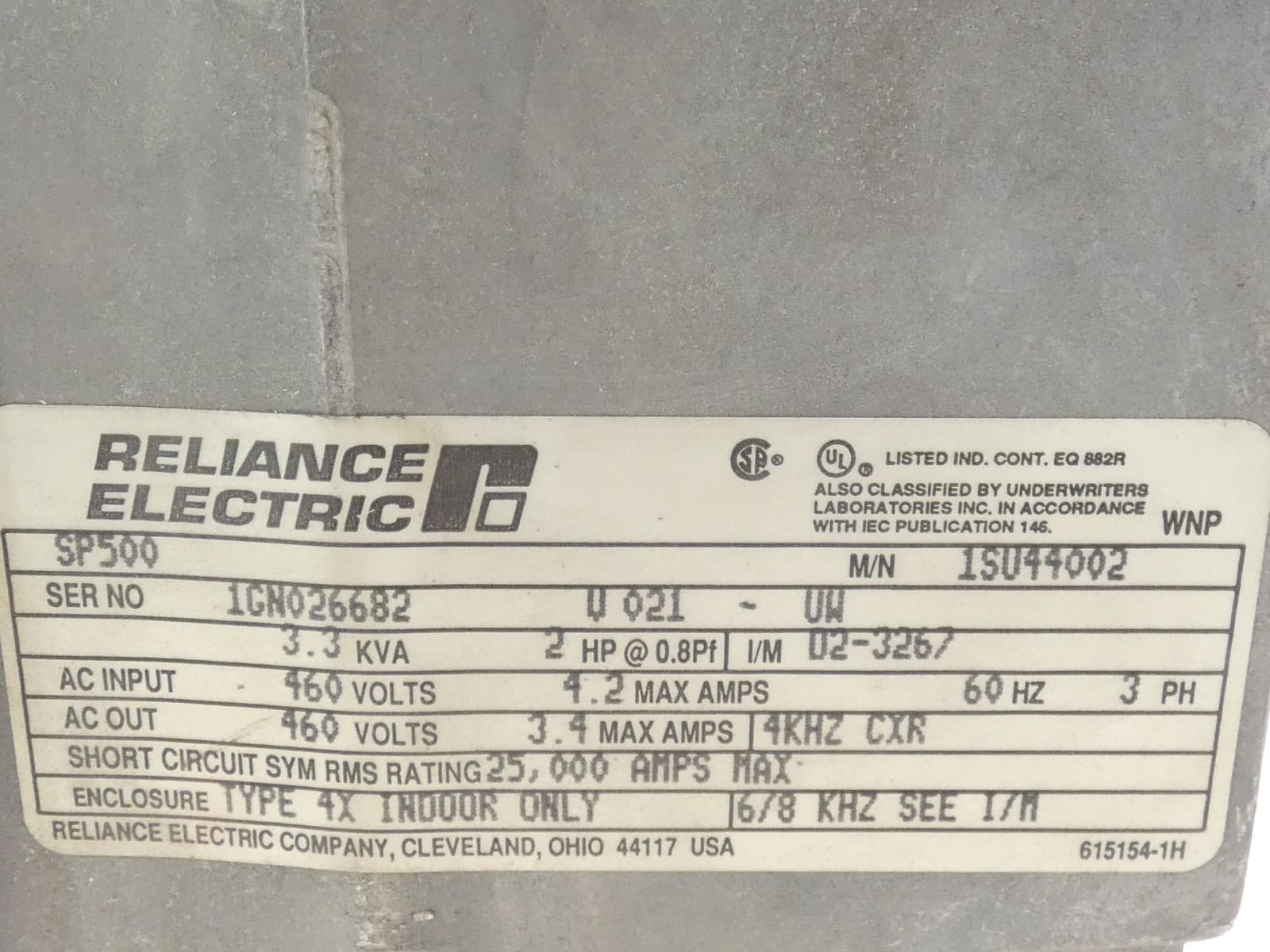 Reliance 1SU44002 SP500 VS Drive 2HP 3PH 460V 6