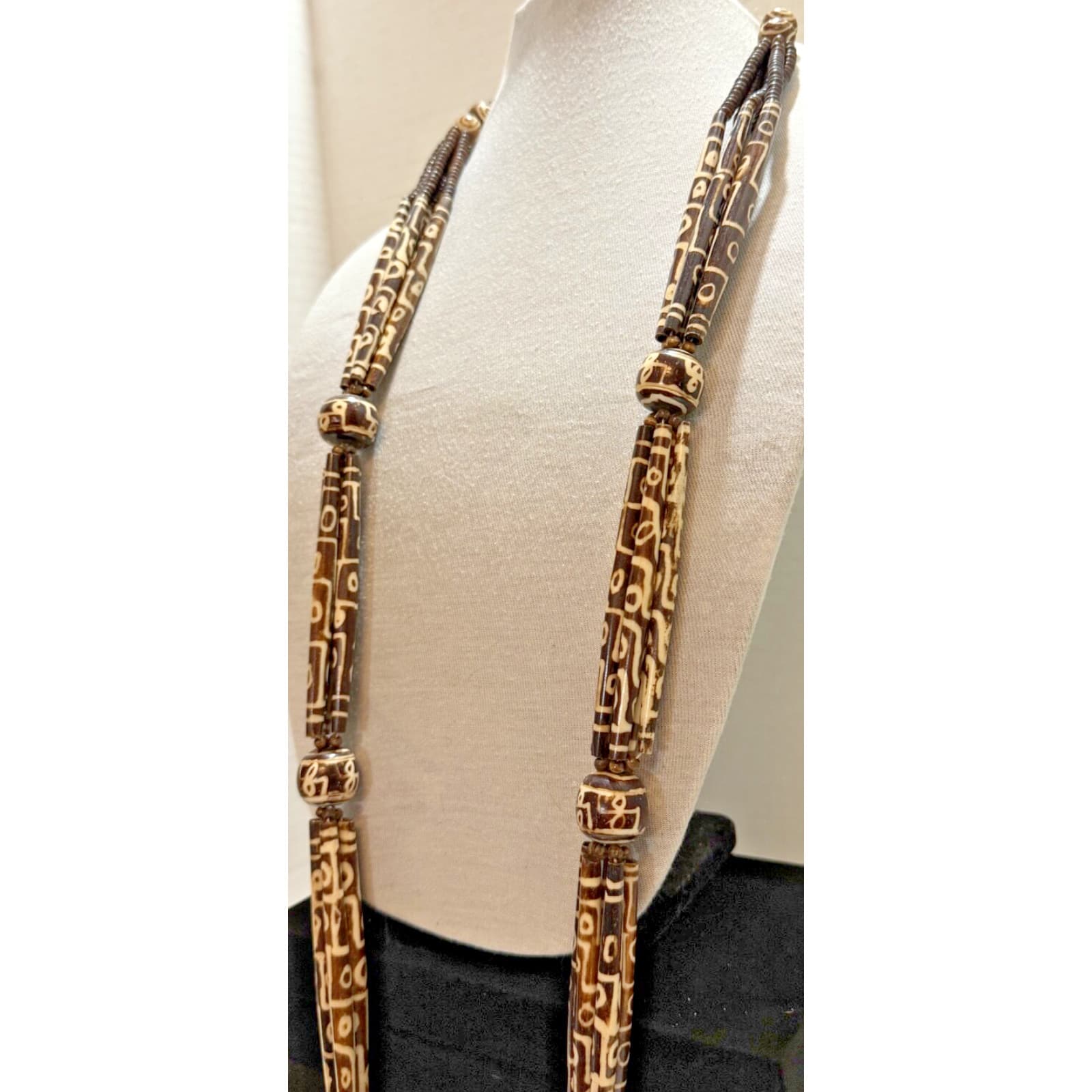 Antique 1850-1900 African Cow Batik Bone Disc Bead Ceremonial Necklace 24" Long 3