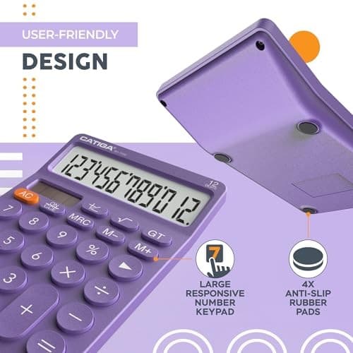  12 Digit Desktop Calculator with Large LCD Display, 4 Functions 7) Purple 6