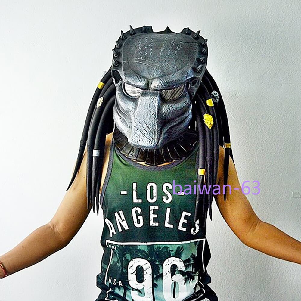 US STOCK Predator Alien vs Predator Mask w/ Braid Halloween Cosplay Props Helmet 2